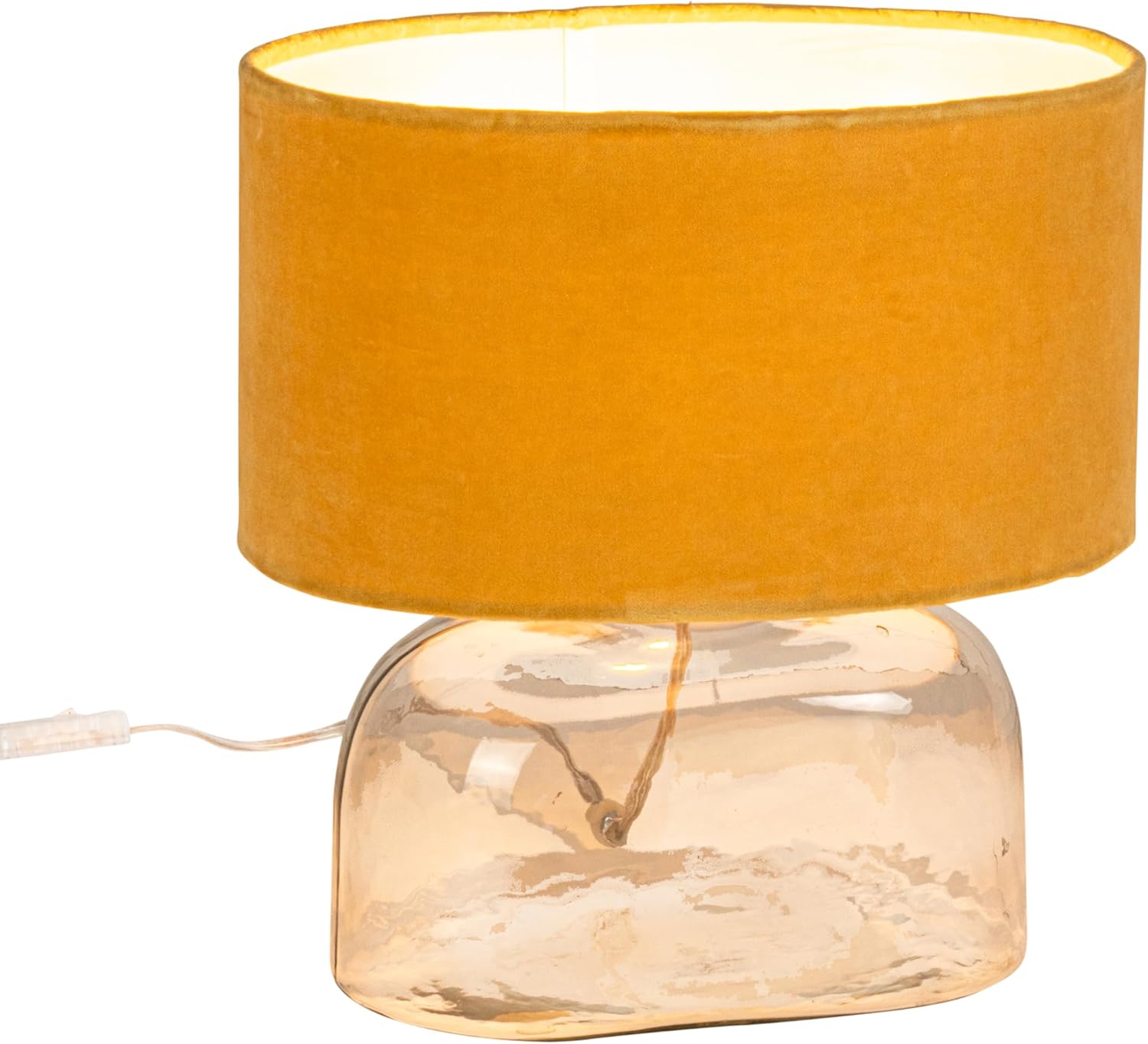 Creative CoOp Modern Table Lamp with Glass Base and Velvet Shade Mustard Yellow