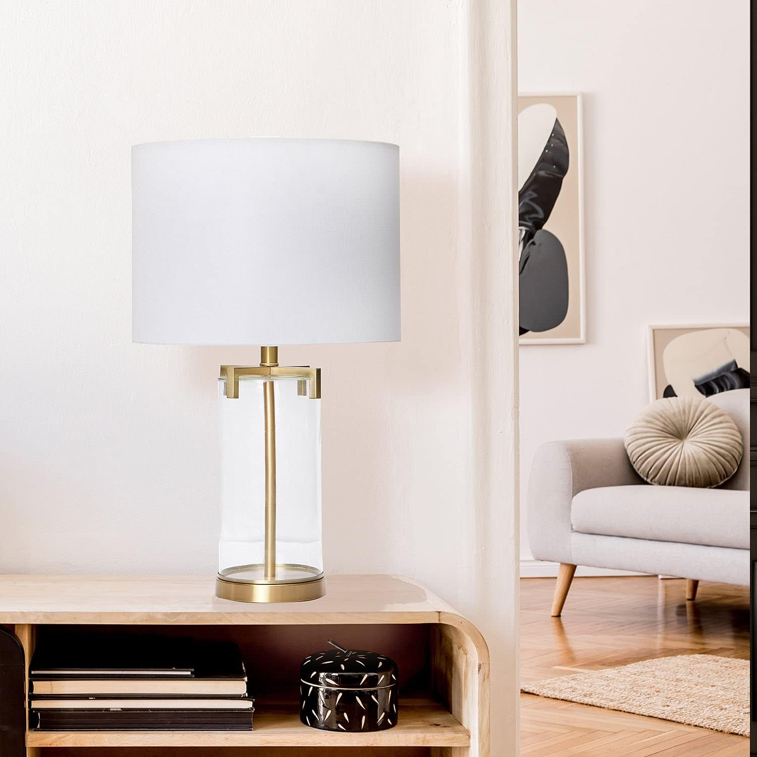 Creative CoOp Modern Transparent Bubble Glass and Metal Table Lamp Brushed Gold