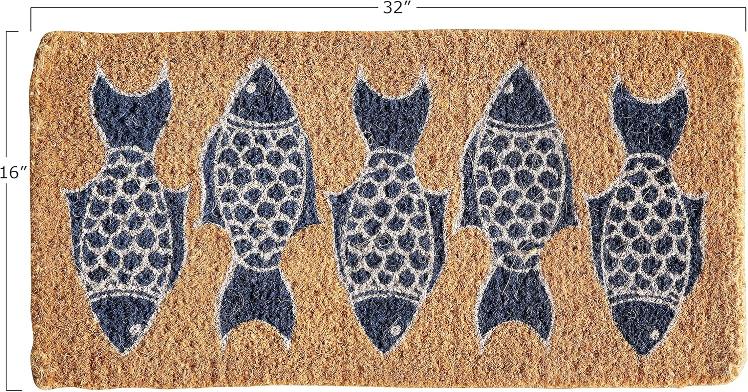 Creative CoOp Natural Coir Doormat with Fish Images