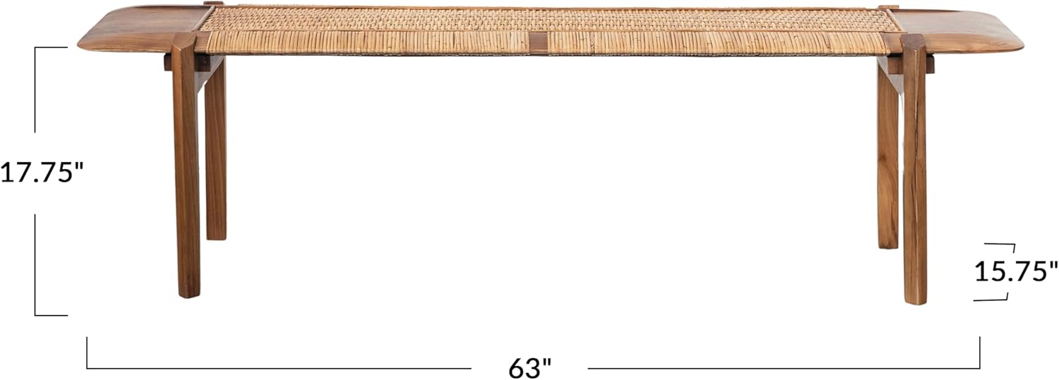 Creative CoOp Natural Long Teakwood and Rattan Bench