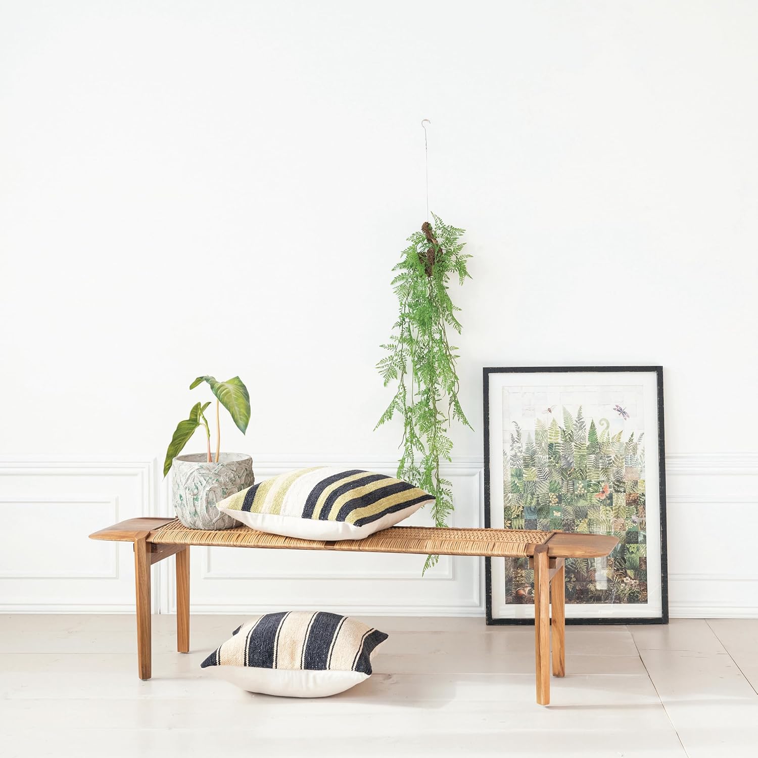 Creative CoOp Natural Long Teakwood and Rattan Bench