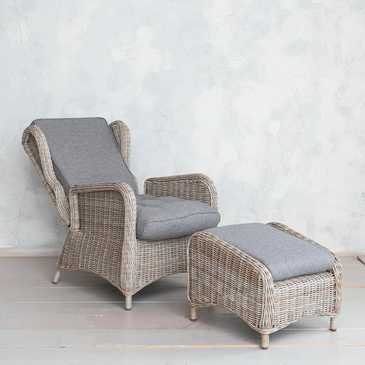 Creative CoOp Natural Wicker and Aluminum Accent Chair with Ottoman Grey