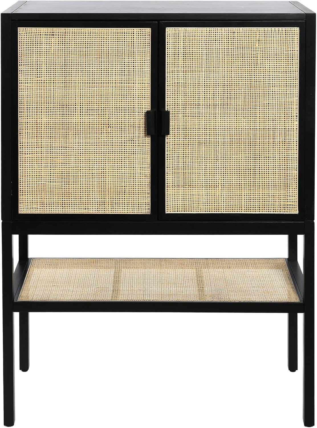 Creative CoOp Pine Wood Natural Rattan Details Cabinet GreyBlack