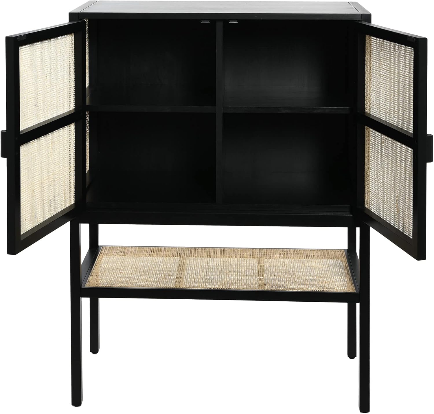 Creative CoOp Pine Wood Natural Rattan Details Cabinet GreyBlack