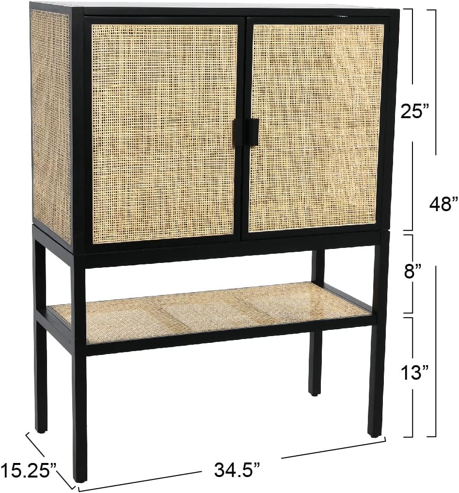 Creative CoOp Pine Wood Natural Rattan Details Cabinet GreyBlack