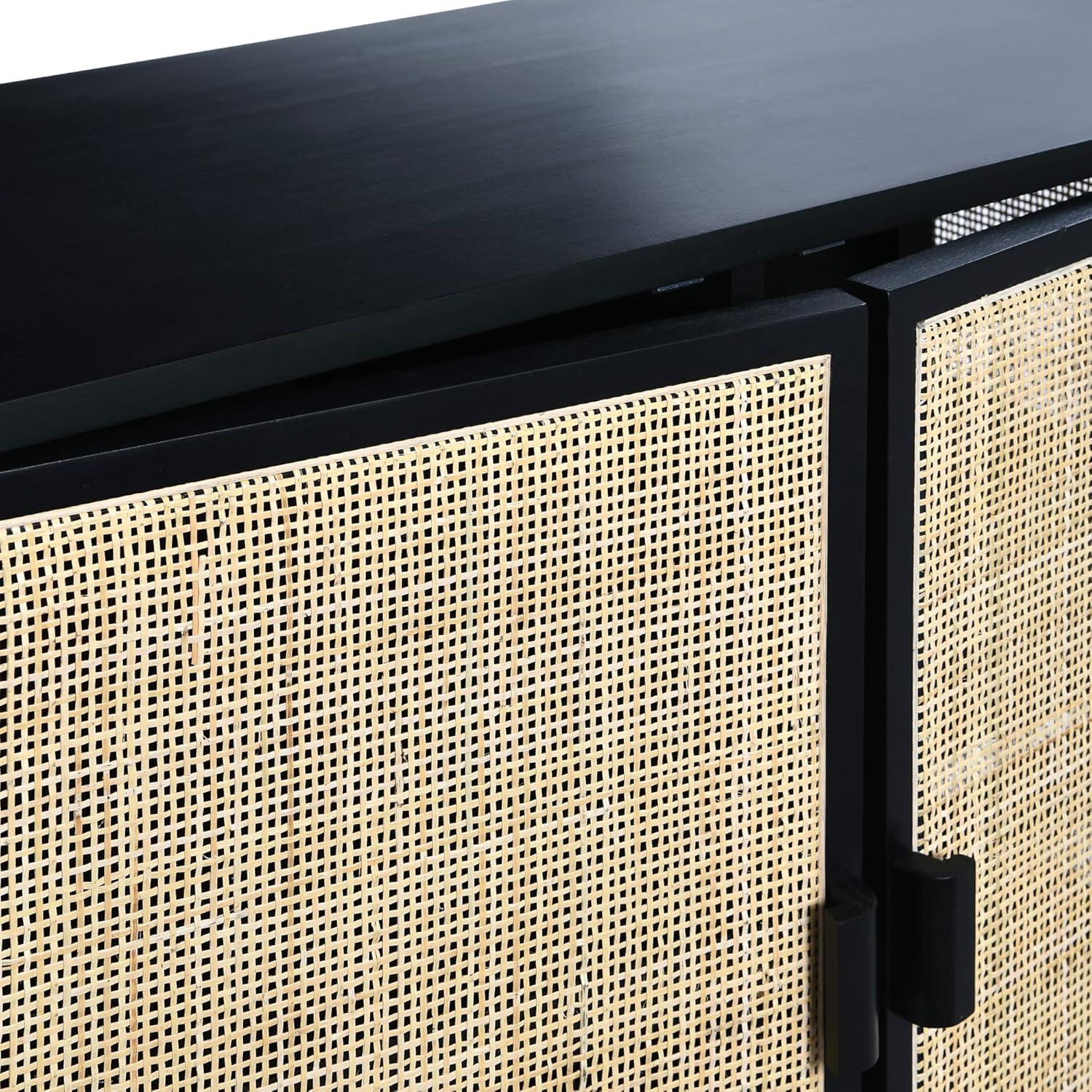 Creative CoOp Pine Wood Natural Rattan Details Cabinet GreyBlack