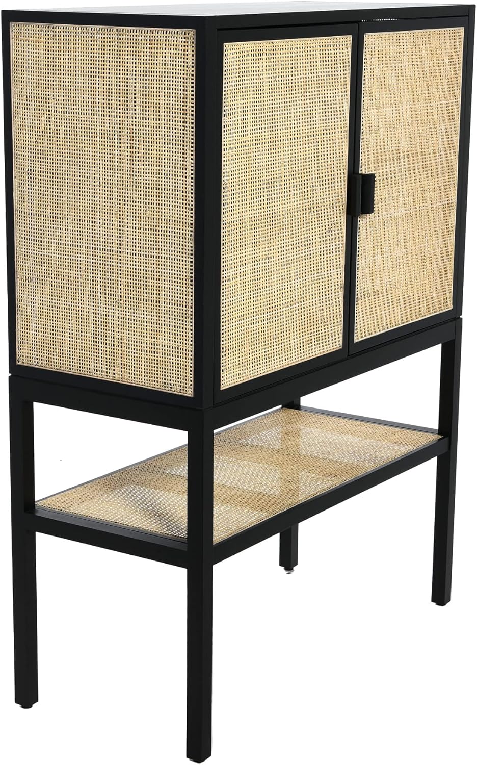 Creative CoOp Pine Wood Natural Rattan Details Cabinet GreyBlack