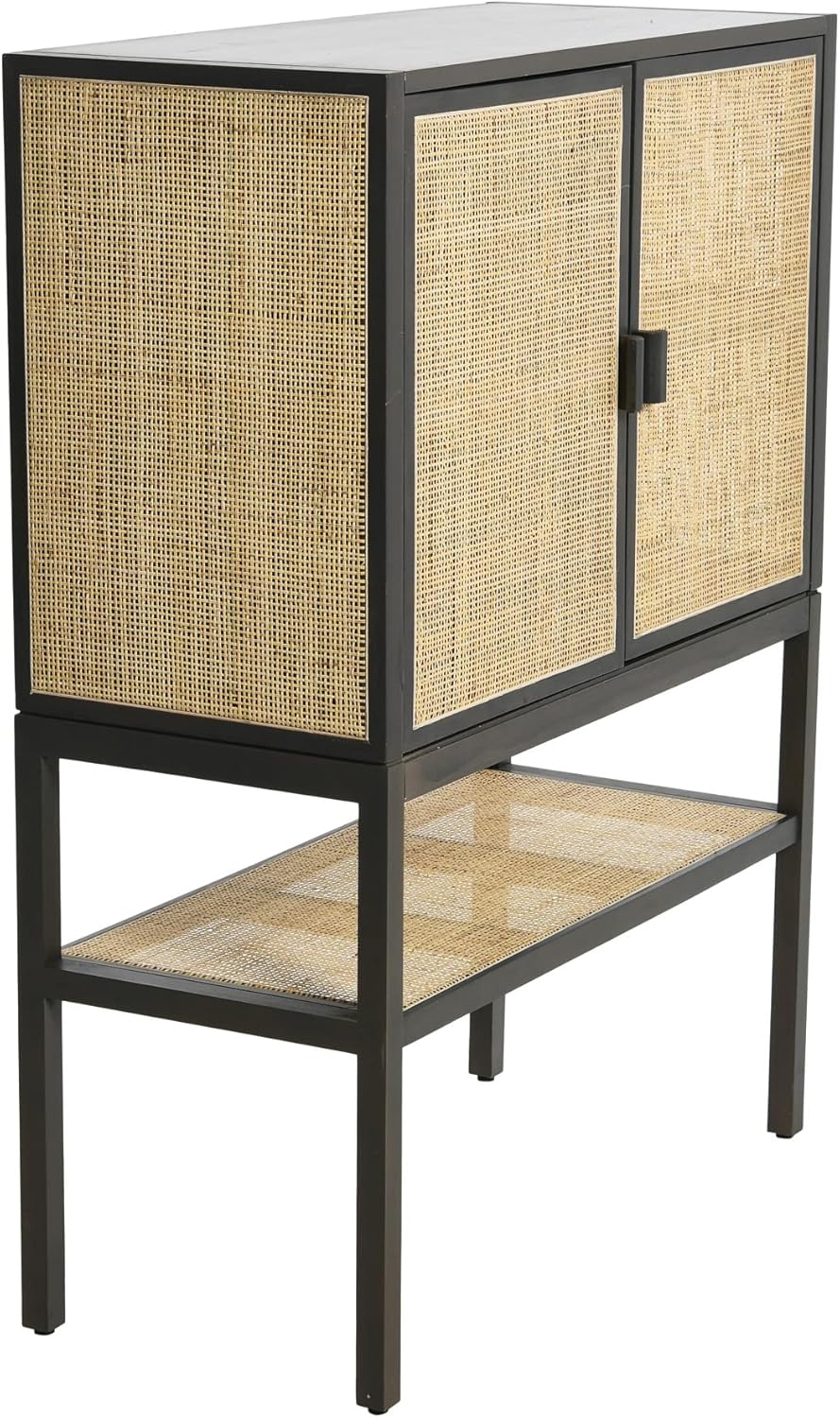 Creative CoOp Pine Wood Natural Rattan Details Cabinet GreyGrey