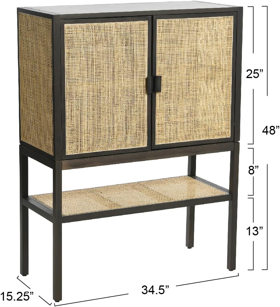 Creative CoOp Pine Wood Natural Rattan Details Cabinet GreyGrey
