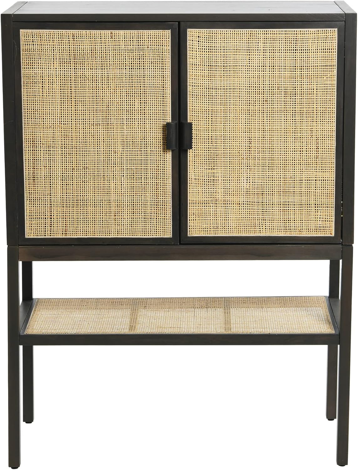 Creative CoOp Pine Wood Natural Rattan Details Cabinet GreyGrey