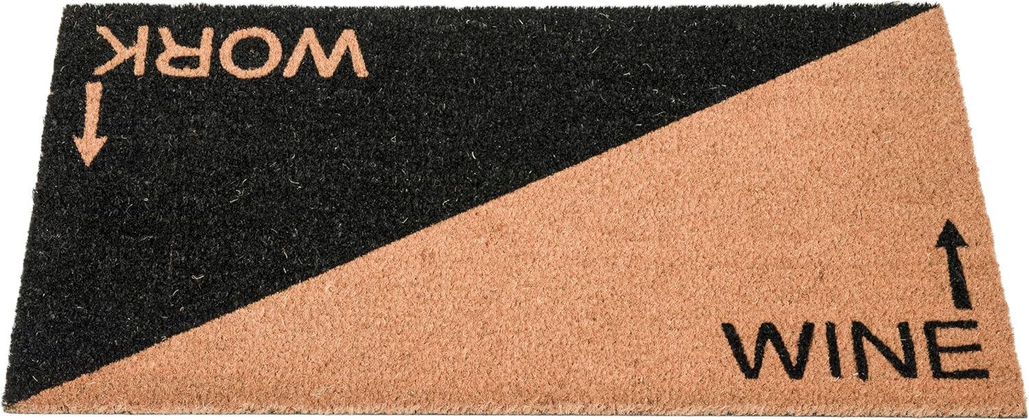 Creative CoOp Printed 2Tone Coir Work and Wine Message and PVC Back Natural and Black Doormat