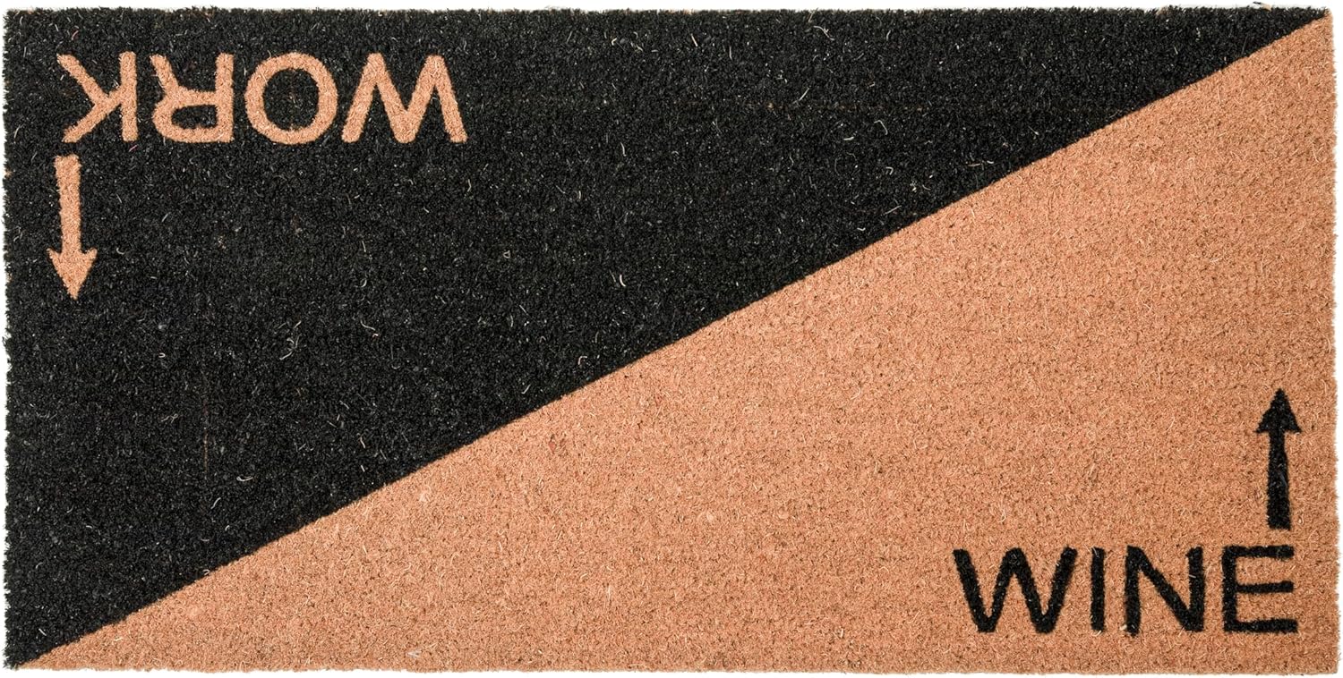 Creative CoOp Printed 2Tone Coir Work and Wine Message and PVC Back Natural and Black Doormat