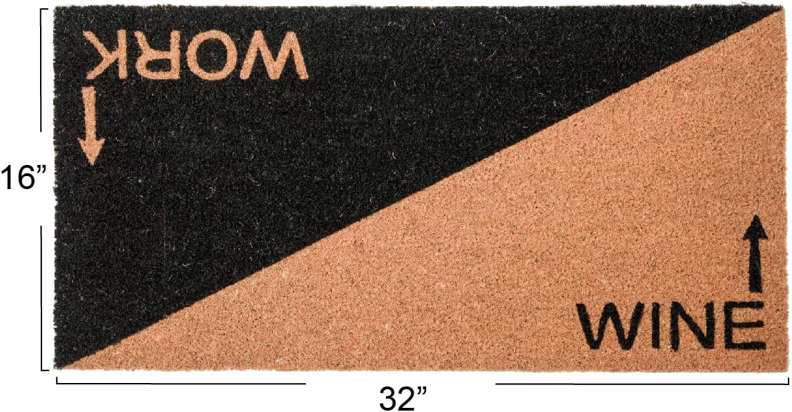 Creative CoOp Printed 2Tone Coir Work and Wine Message and PVC Back Natural and Black Doormat