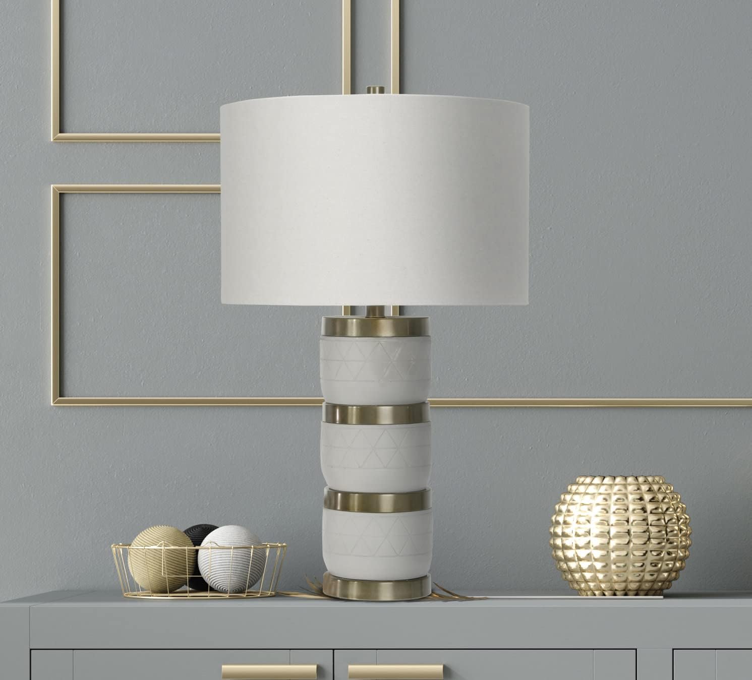 Creative CoOp Raw Concrete Imprinted Diamond Design and Metal Accents Table Lamp GreyGray