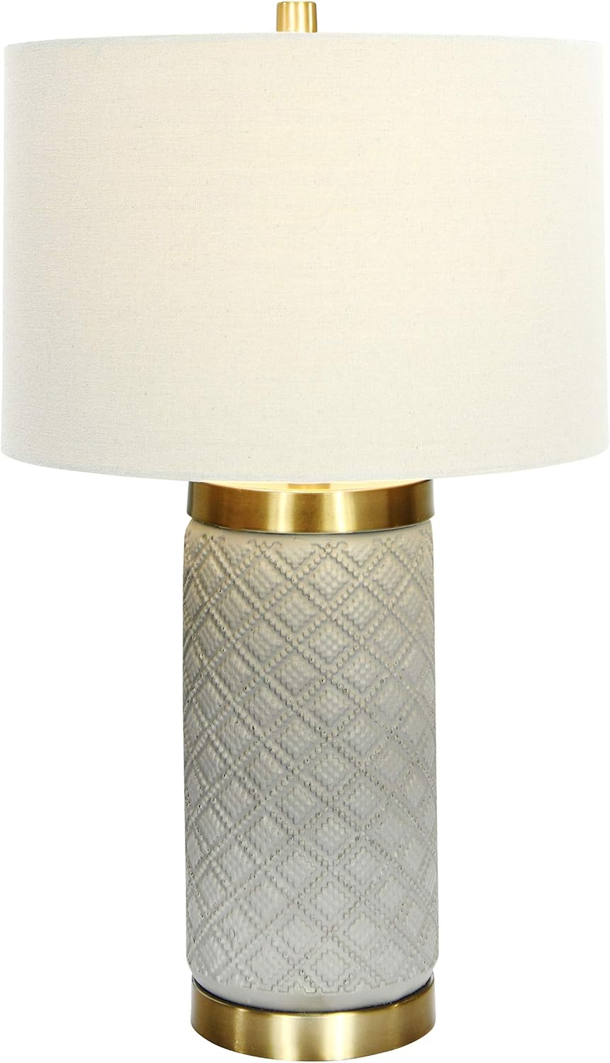 Creative CoOp Raw Concrete Imprinted Diamond Design and Metal Accents Table Lamp GreyGray