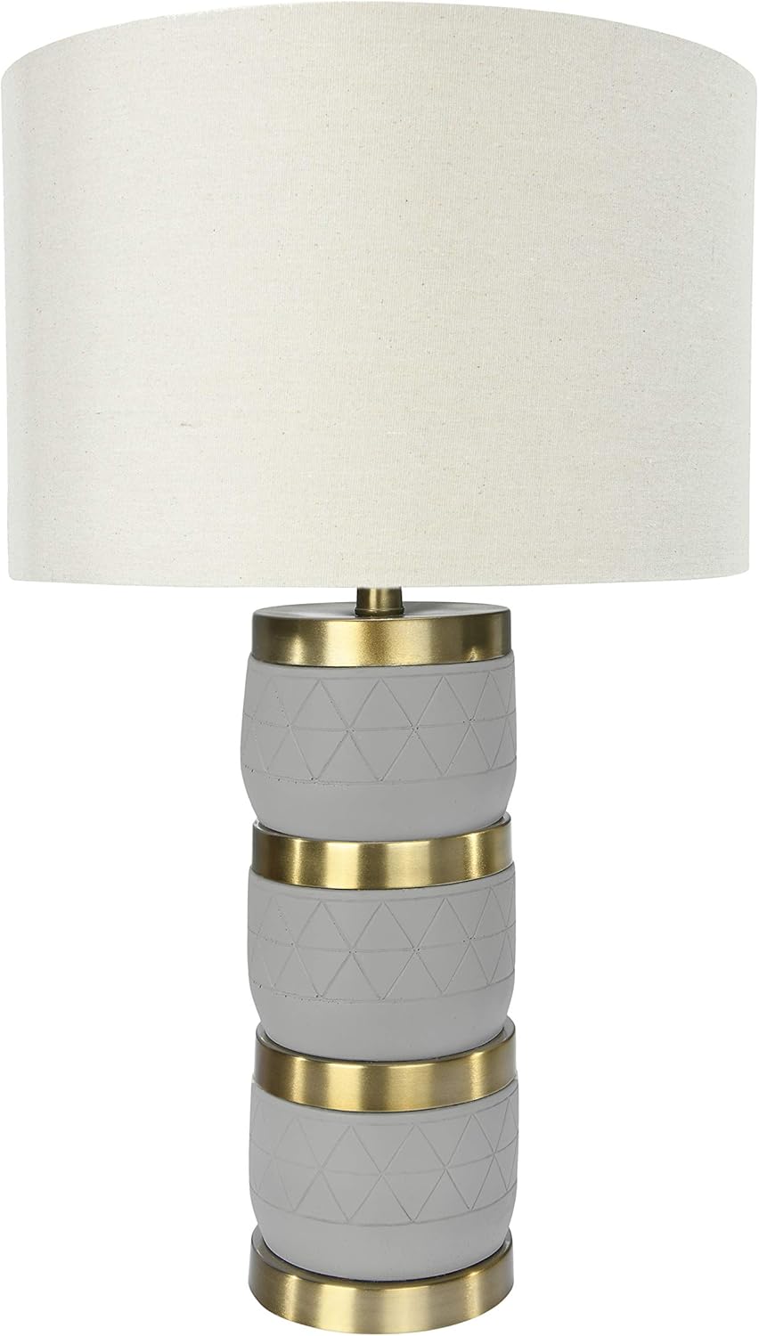 Creative CoOp Raw Concrete Imprinted Diamond Design and Metal Accents Table Lamp GreyGray