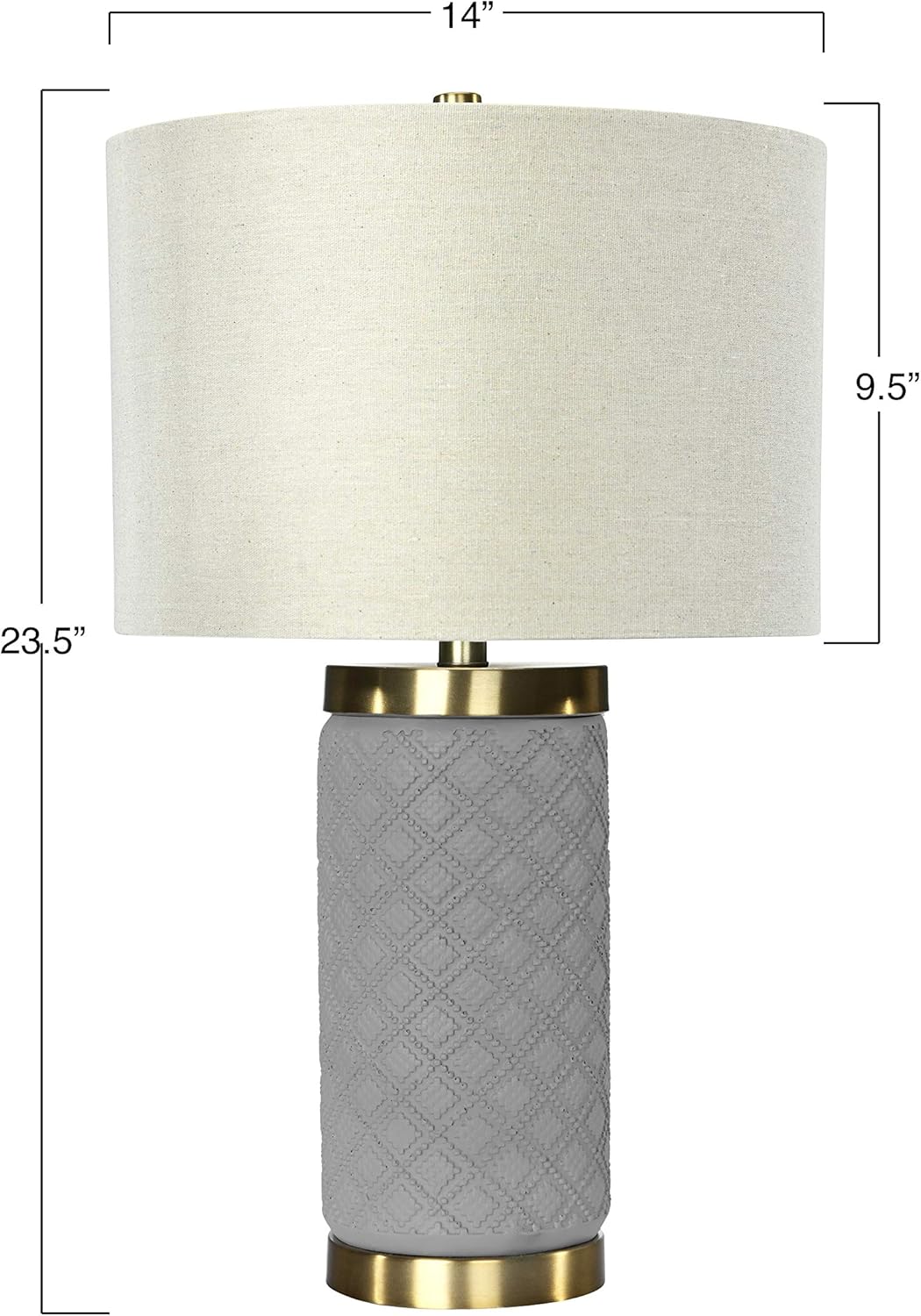 Creative CoOp Raw Concrete Imprinted Diamond Design and Metal Accents Table Lamp GreyGray