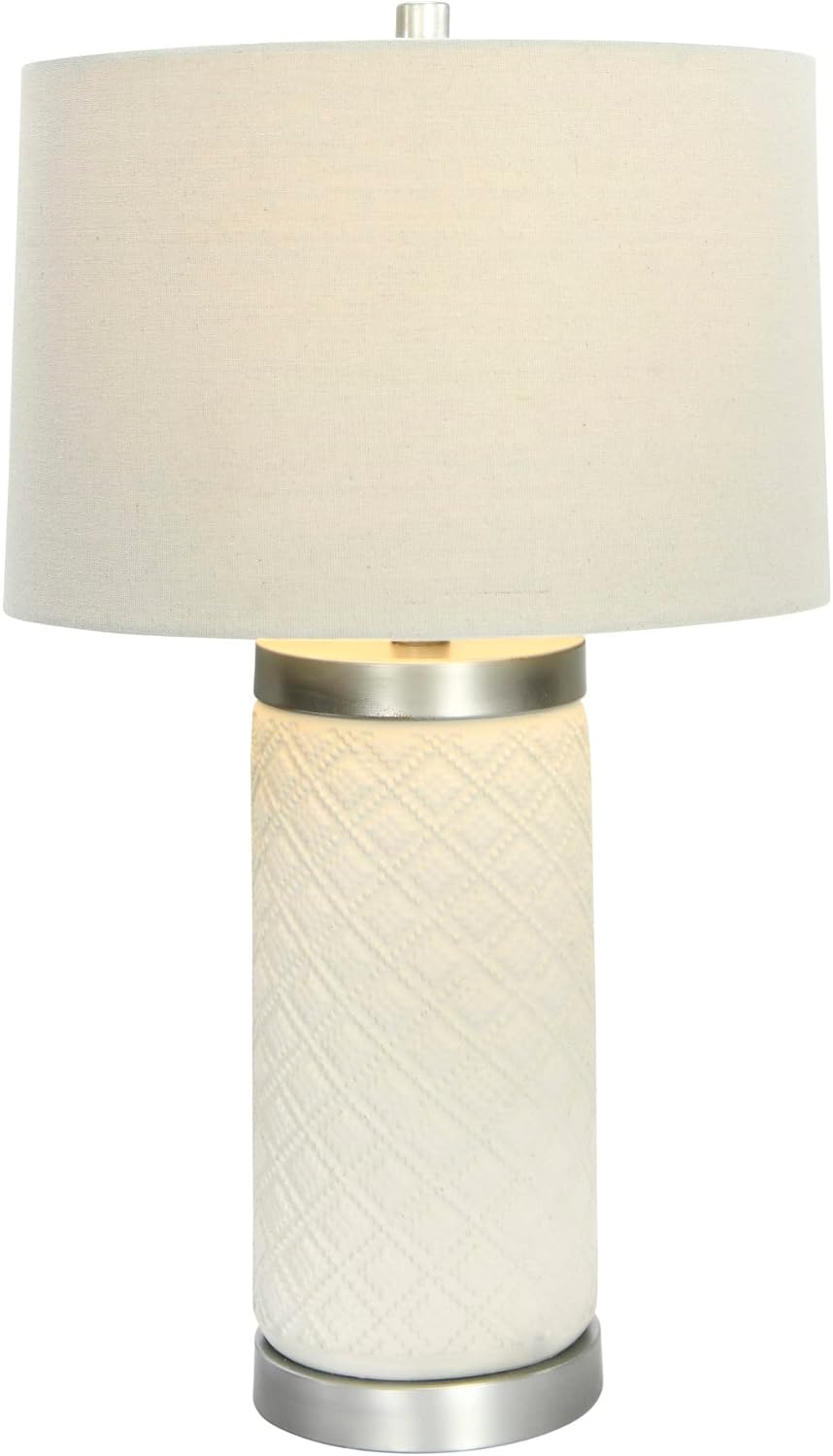 Creative CoOp Raw Concrete Imprinted Diamond Design and Metal Accents Table Lamp GreyLight Gray
