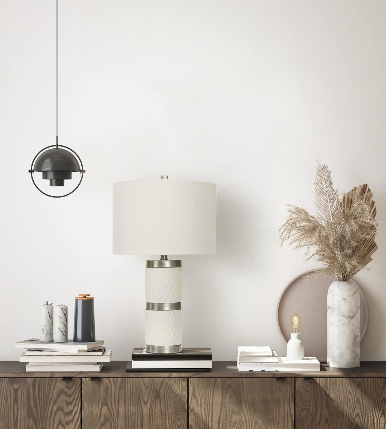 Creative CoOp Raw Concrete Imprinted Diamond Design and Metal Accents Table Lamp GreyLight Gray