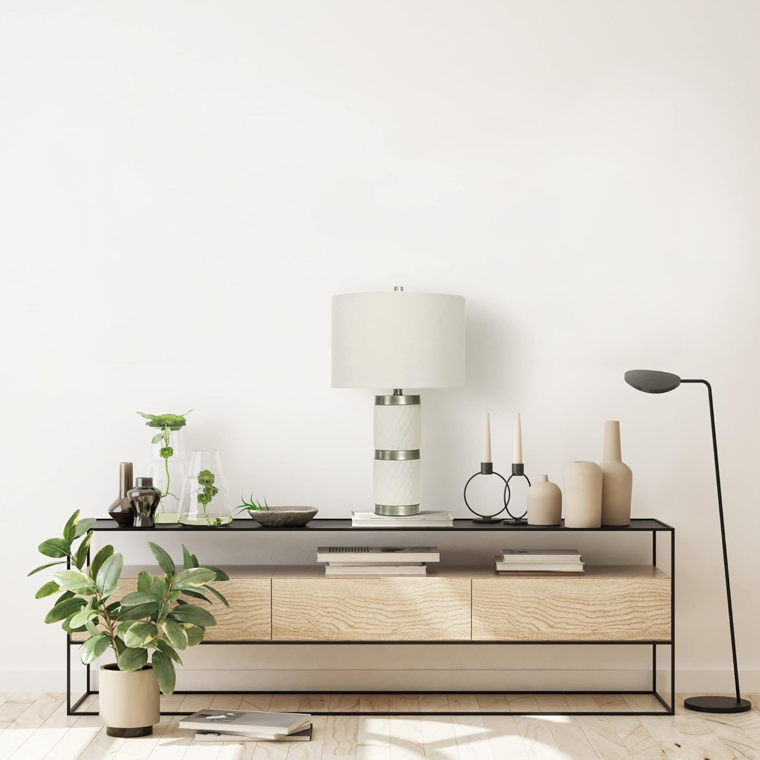 Creative CoOp Raw Concrete Imprinted Diamond Design and Metal Accents Table Lamp GreyLight Gray