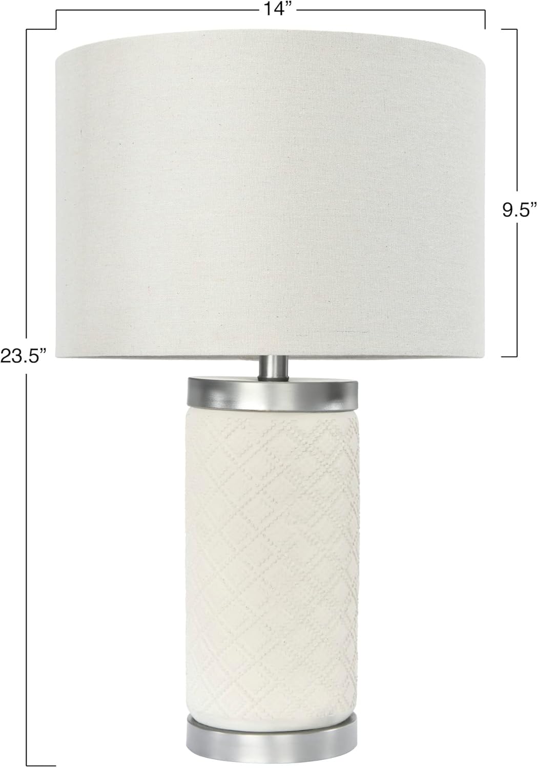 Creative CoOp Raw Concrete Imprinted Diamond Design and Metal Accents Table Lamp GreyLight Gray
