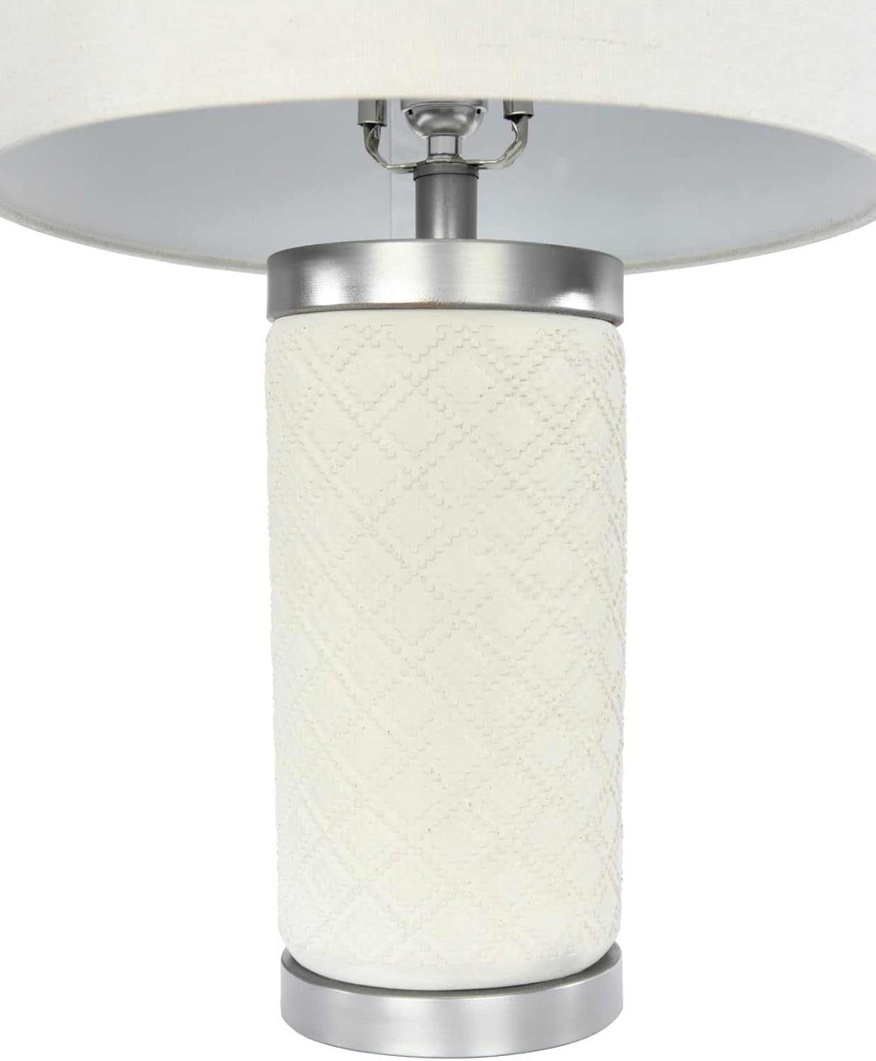 Creative CoOp Raw Concrete Imprinted Diamond Design and Metal Accents Table Lamp GreyLight Gray