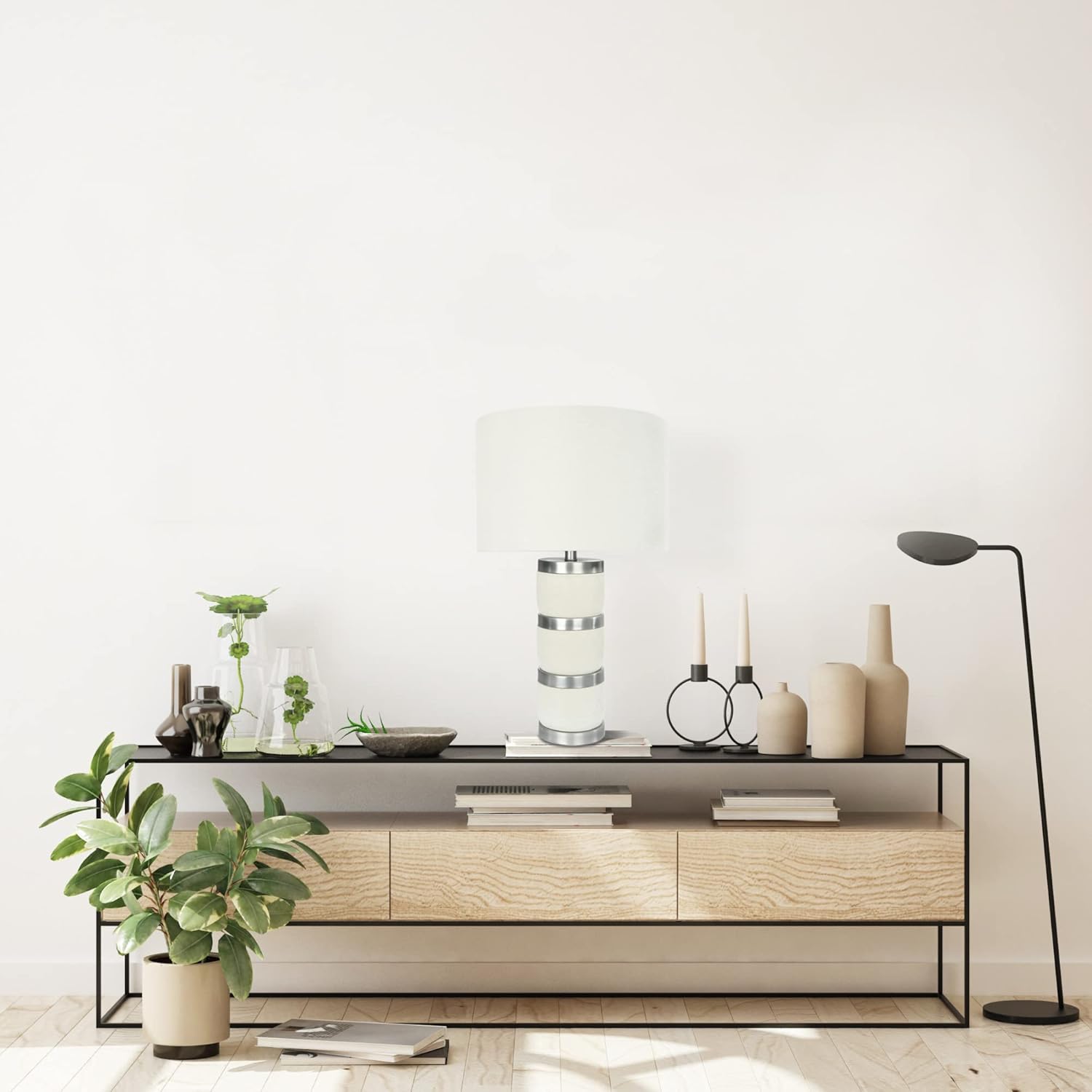 Creative CoOp Raw Concrete Imprinted Diamond Design and Metal Accents Table Lamp GreyLight Gray