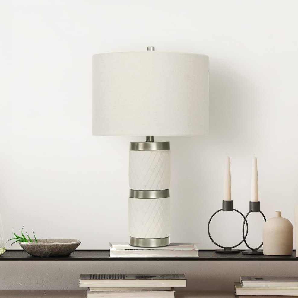 Creative CoOp Raw Concrete Imprinted Diamond Design and Metal Accents Table Lamp GreyLight Gray