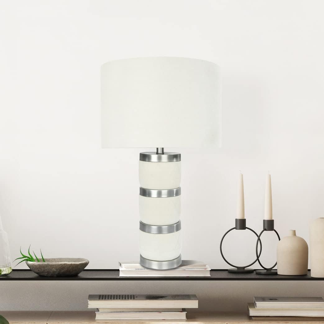 Creative CoOp Raw Concrete Imprinted Diamond Design and Metal Accents Table Lamp GreyLight Gray