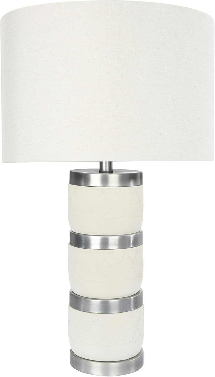 Creative CoOp Raw Concrete Imprinted Diamond Design and Metal Accents Table Lamp GreyLight Gray