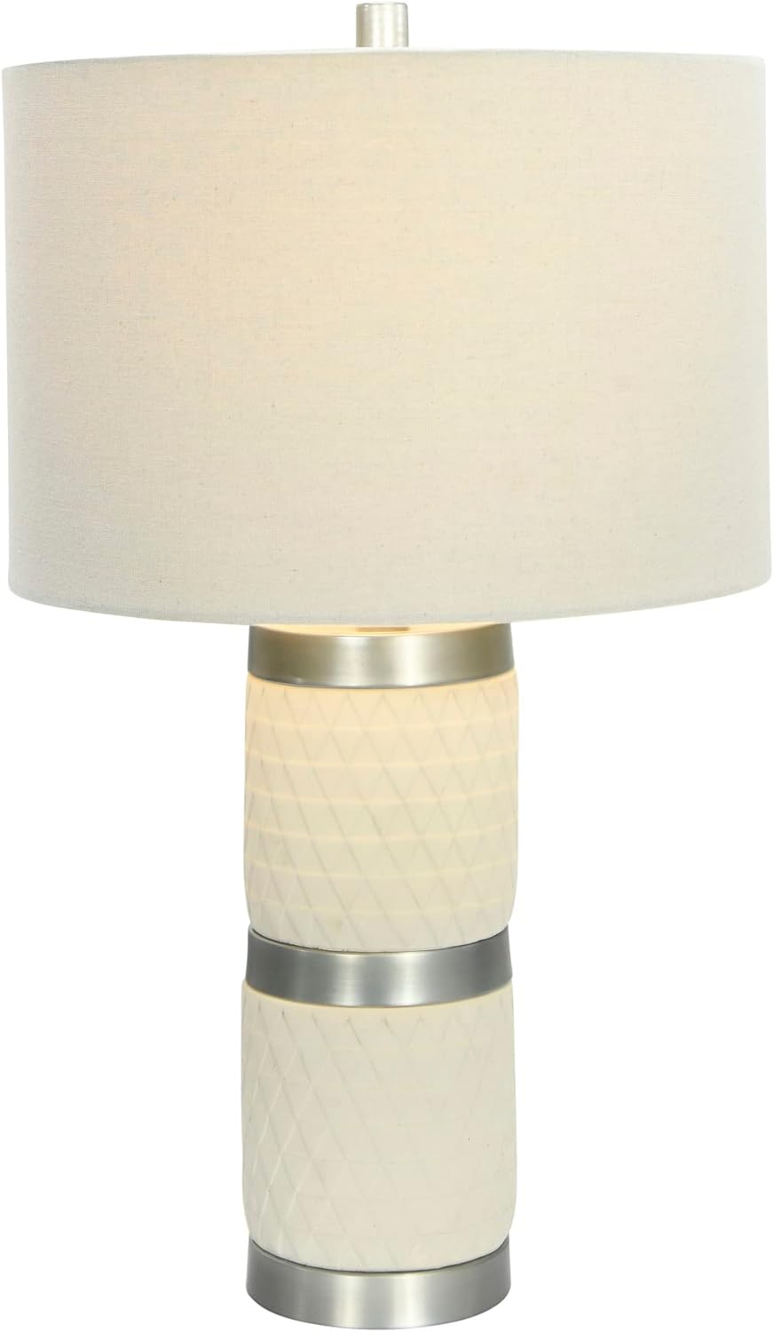 Creative CoOp Raw Concrete Imprinted Diamond Design and Metal Accents Table Lamp GreyLight Gray