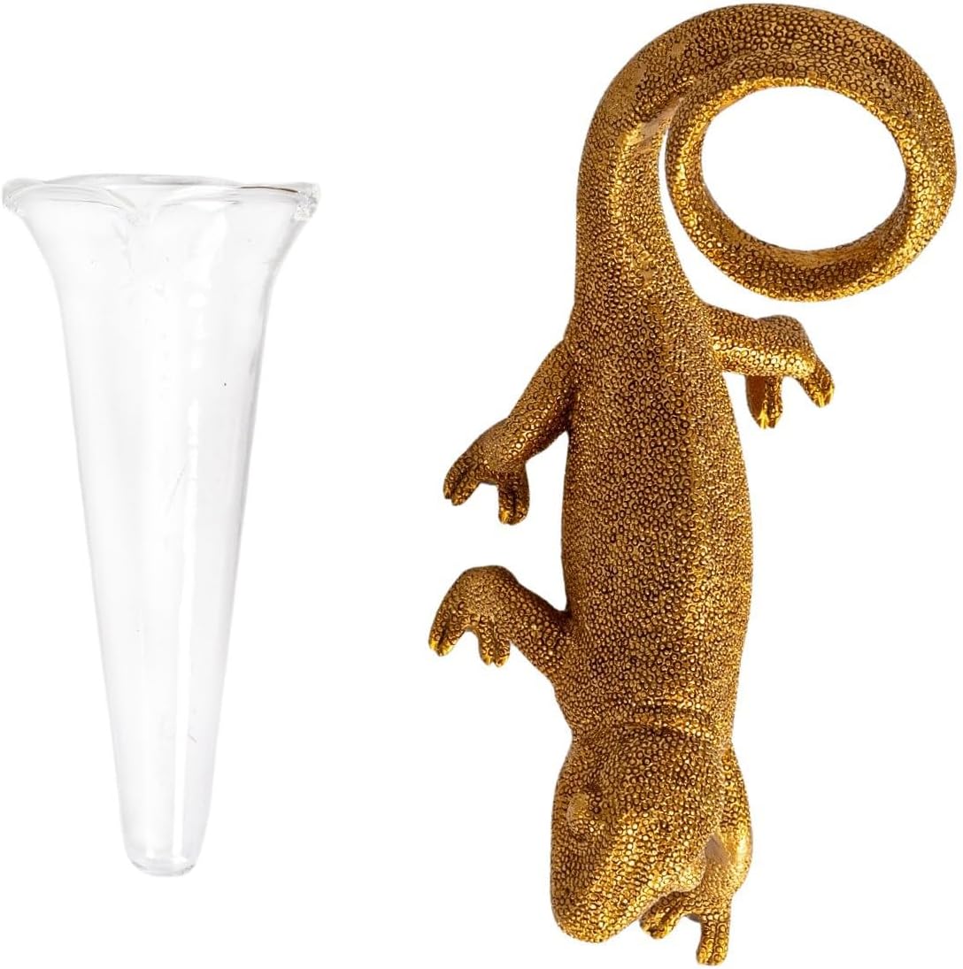 Creative CoOp Resin Chameleon with Glass Vase Gold