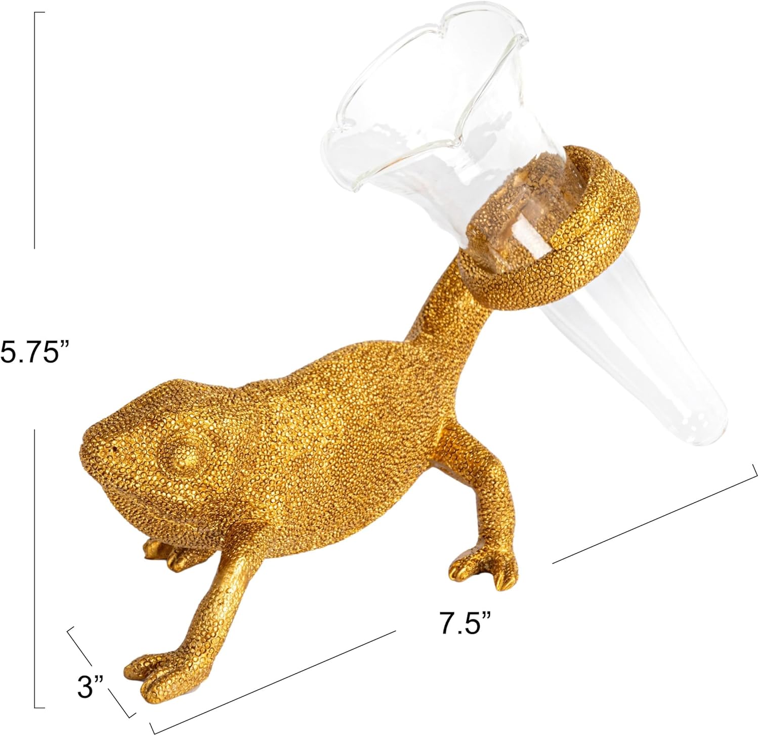 Creative CoOp Resin Chameleon with Glass Vase Gold