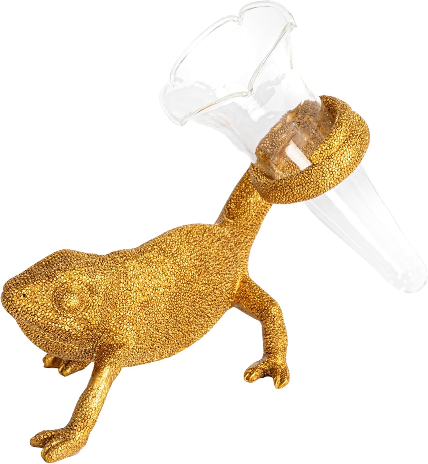 Creative CoOp Resin Chameleon with Glass Vase Gold