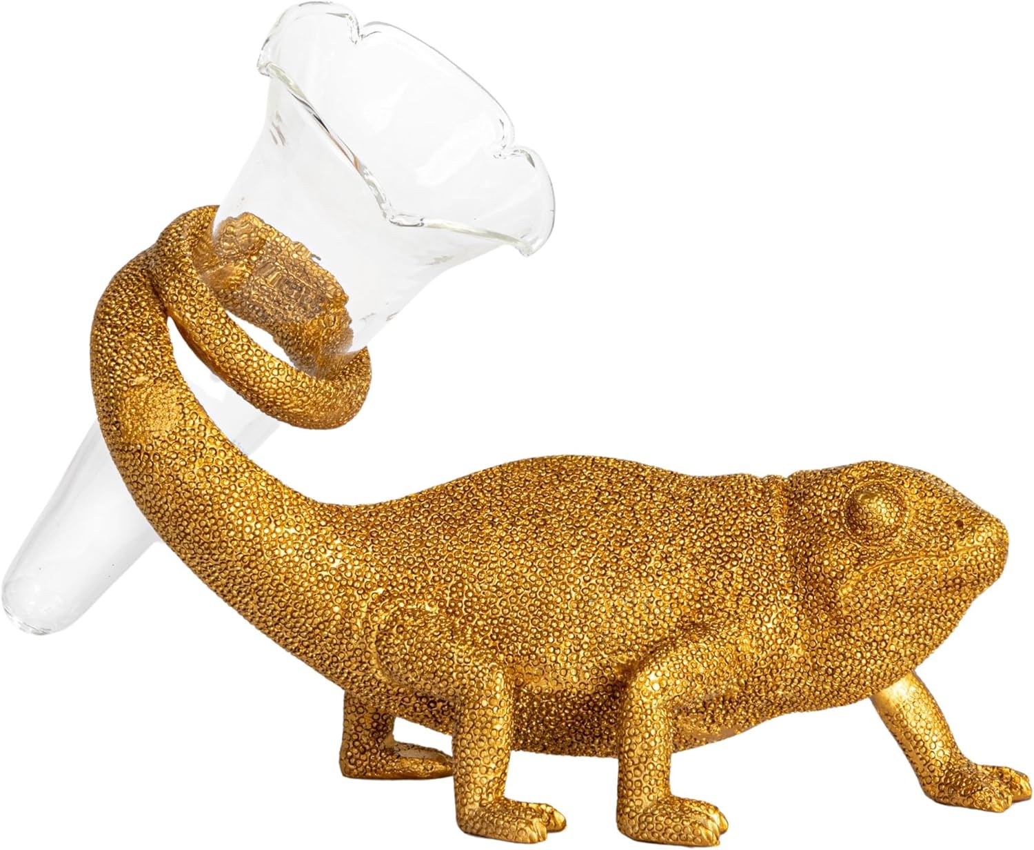 Creative CoOp Resin Chameleon with Glass Vase Gold