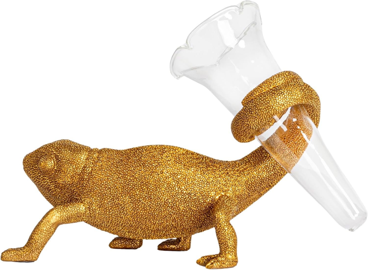 Creative CoOp Resin Chameleon with Glass Vase Gold