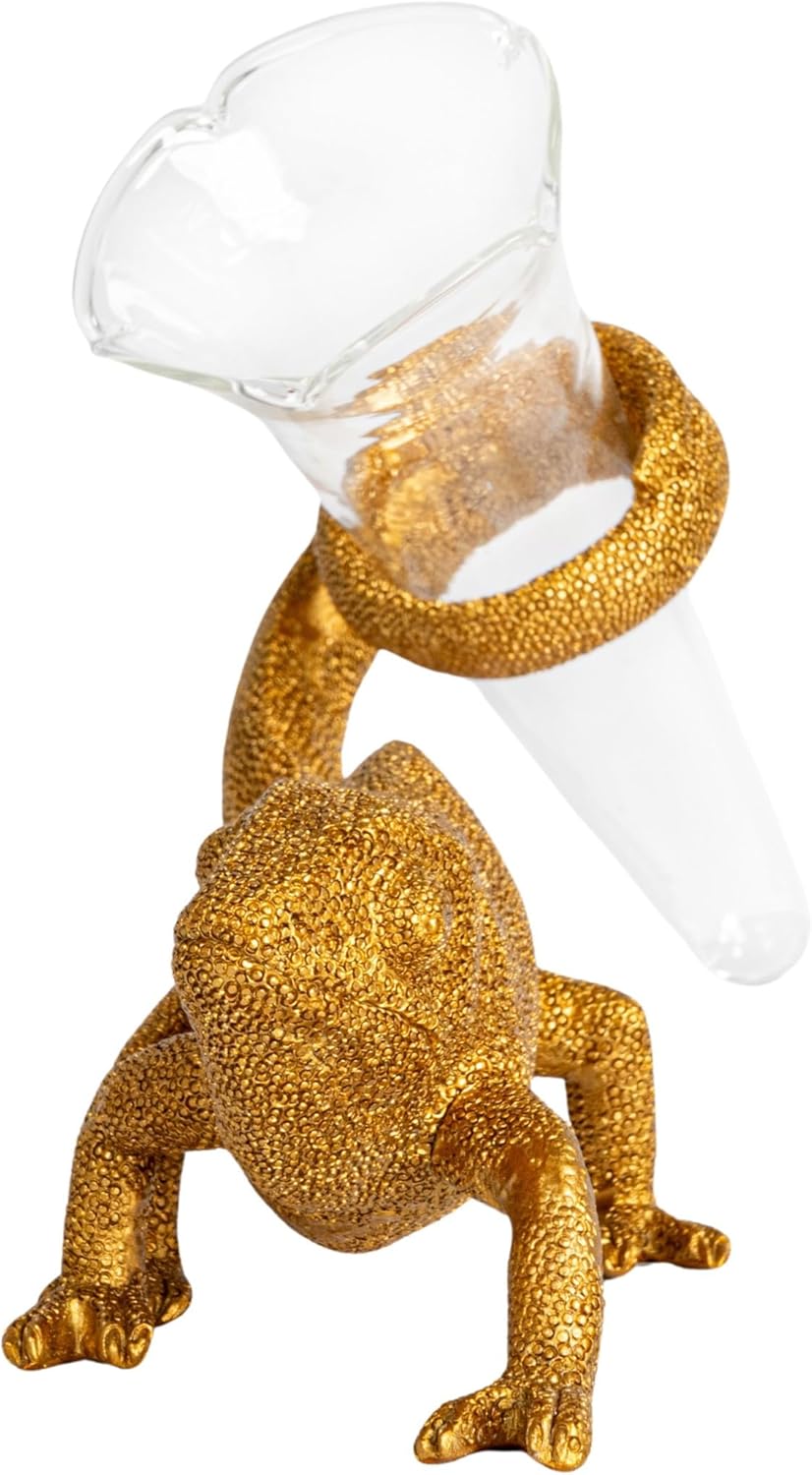 Creative CoOp Resin Chameleon with Glass Vase Gold