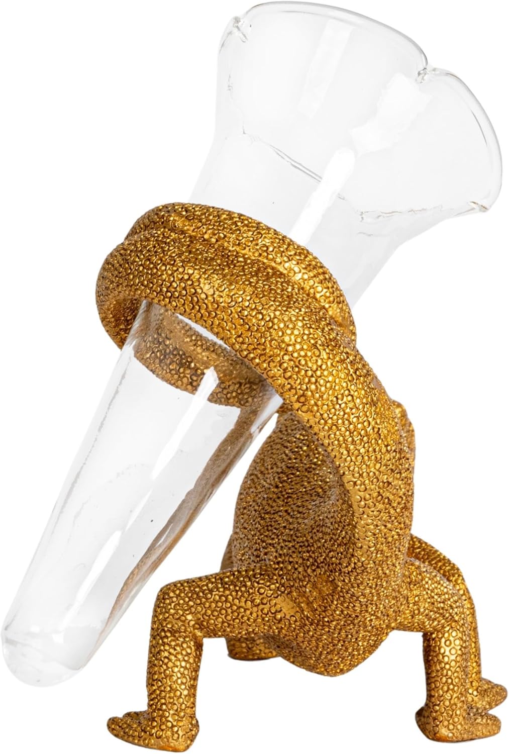 Creative CoOp Resin Chameleon with Glass Vase Gold