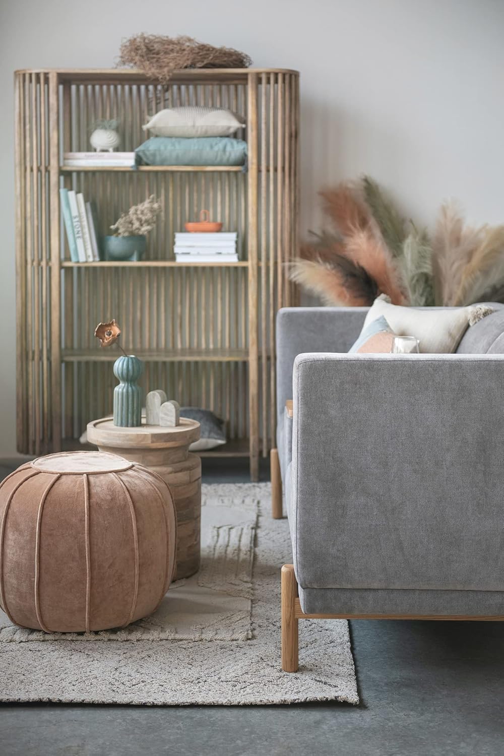 Creative CoOp Round Cotton Velvet Pouf Sand
