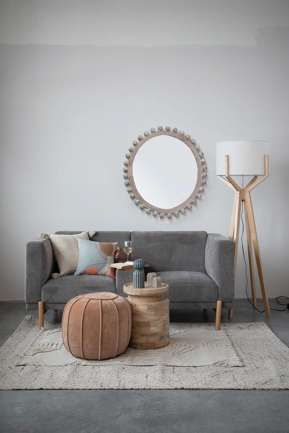 Creative CoOp Round Cotton Velvet Pouf Sand