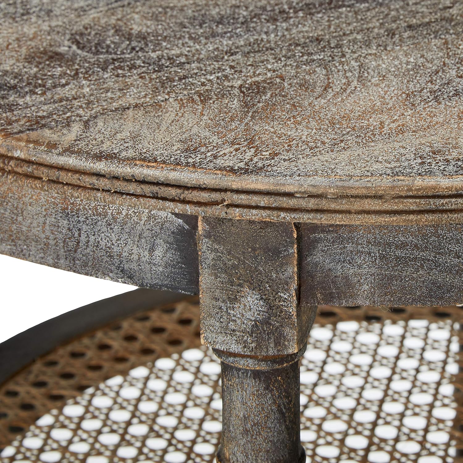 Creative CoOp Round Solid Wood End Table with 2 Woven Cane Shelves Grey WashedBrown