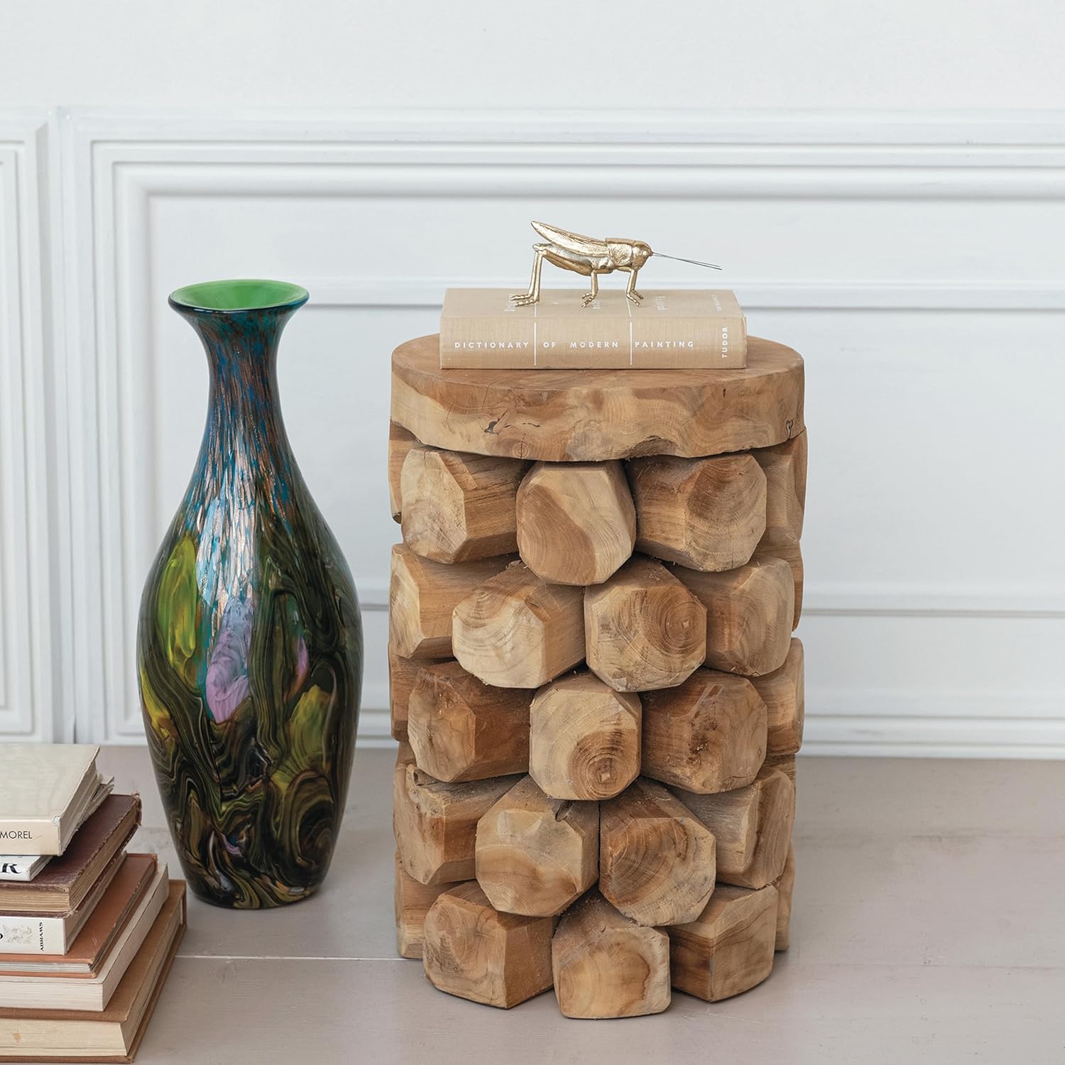 Creative CoOp Round Teakwood Stool Natural