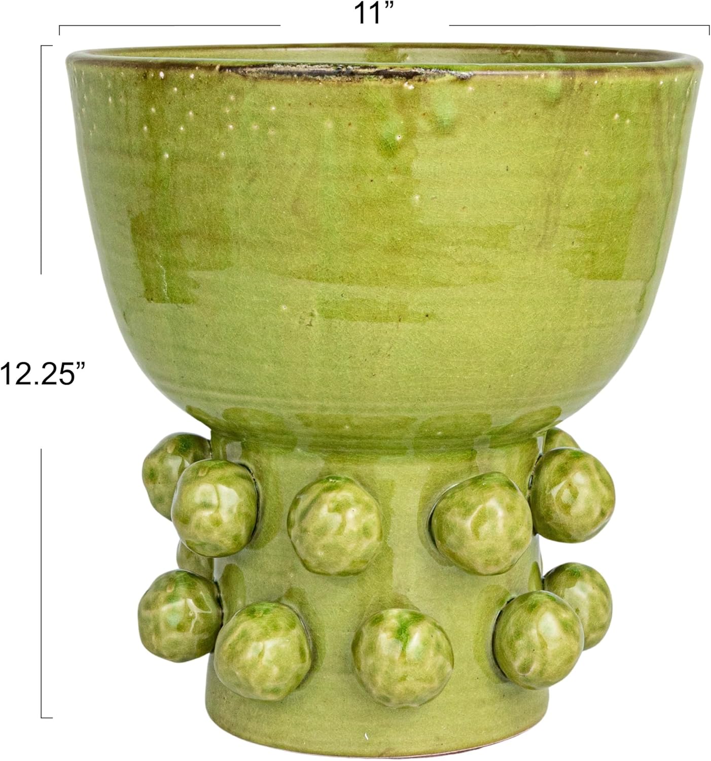 Creative CoOp Round TerraCotta Hobnail Footed Vase GreenGreen