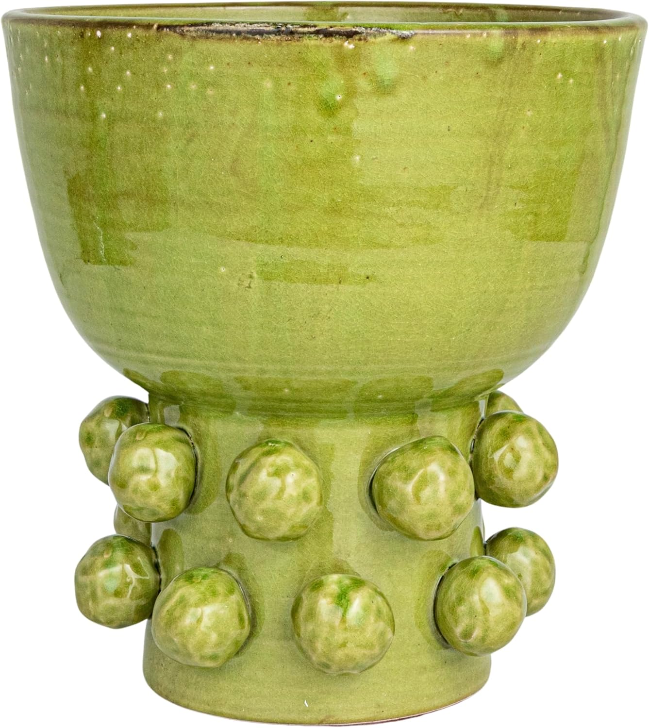 Creative CoOp Round TerraCotta Hobnail Footed Vase GreenGreen
