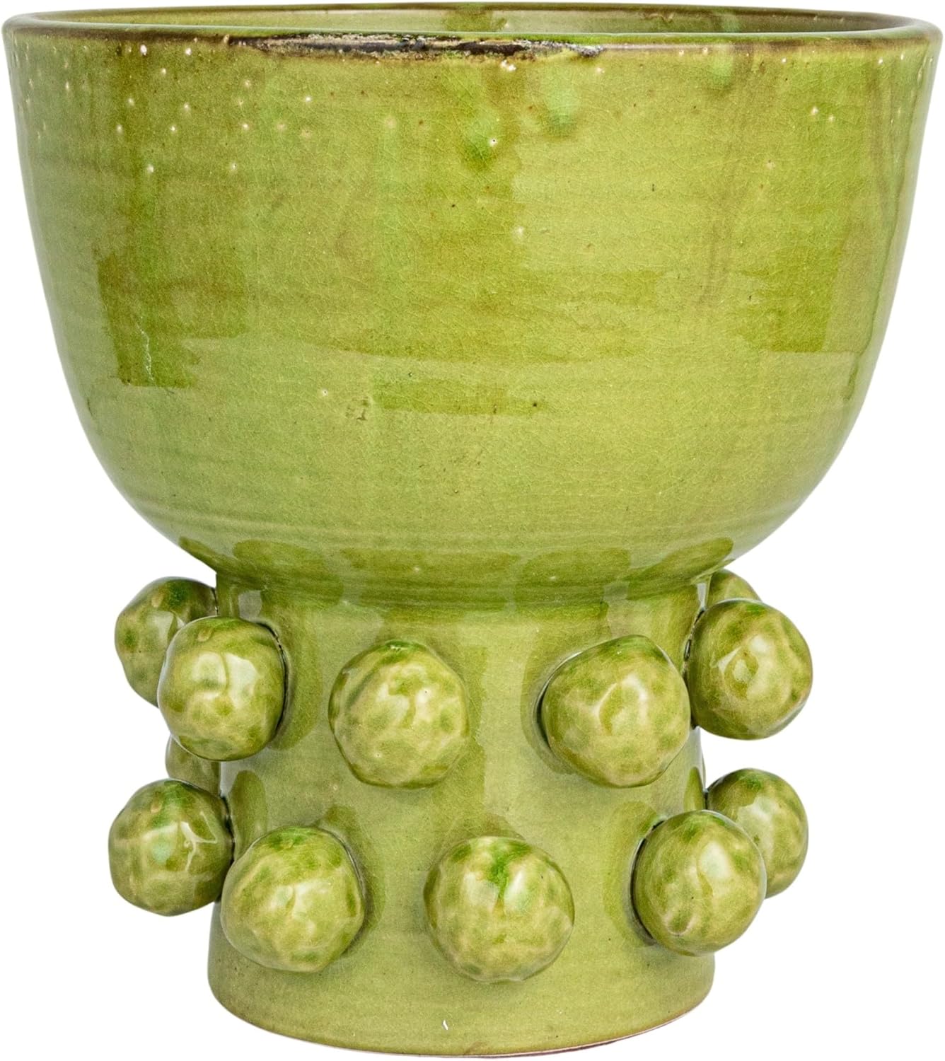 Creative CoOp Round TerraCotta Hobnail Footed Vase GreenGreen