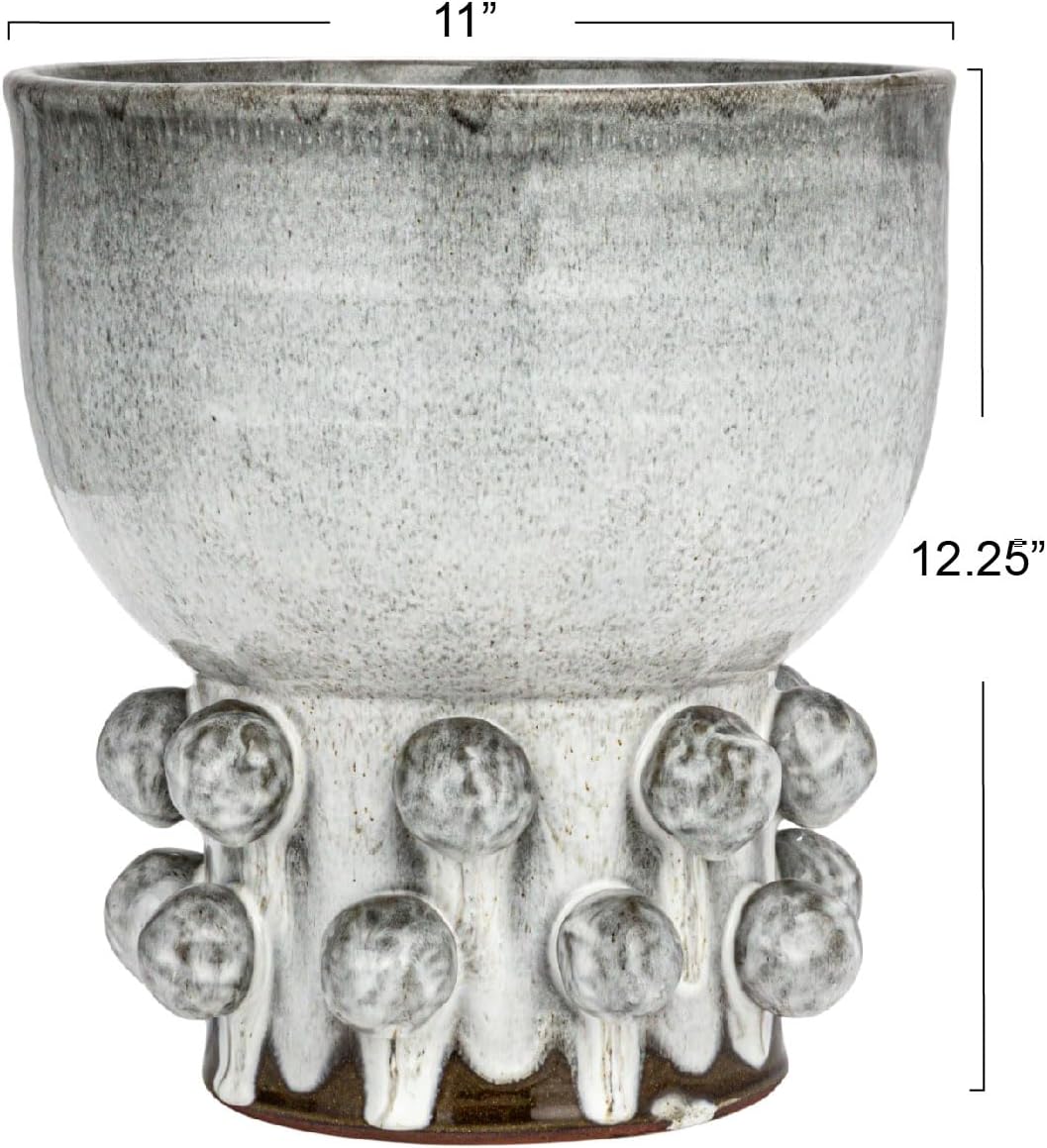 Creative CoOp Round TerraCotta Hobnail Footed Vase GreenWhite