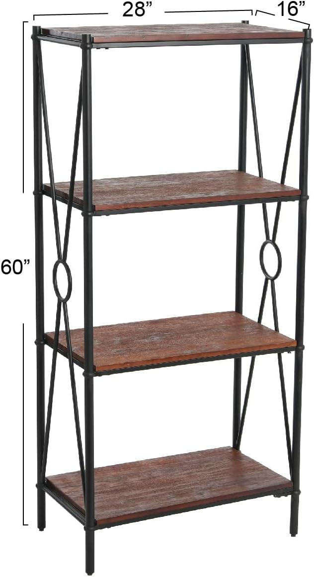 Creative CoOp Saratoga Rustic Solid Wood and Metal 4 Shelf Open Storage BookshelfChestnut Finish