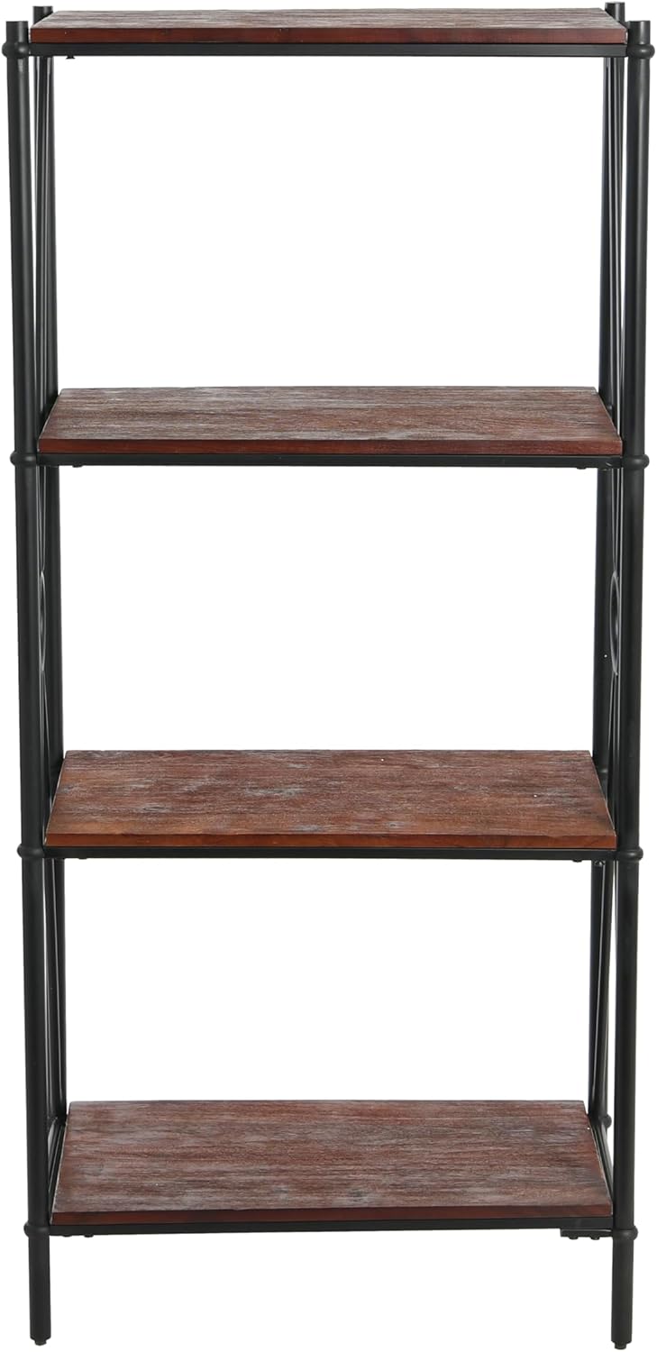 Creative CoOp Saratoga Rustic Solid Wood and Metal 4 Shelf Open Storage BookshelfChestnut Finish
