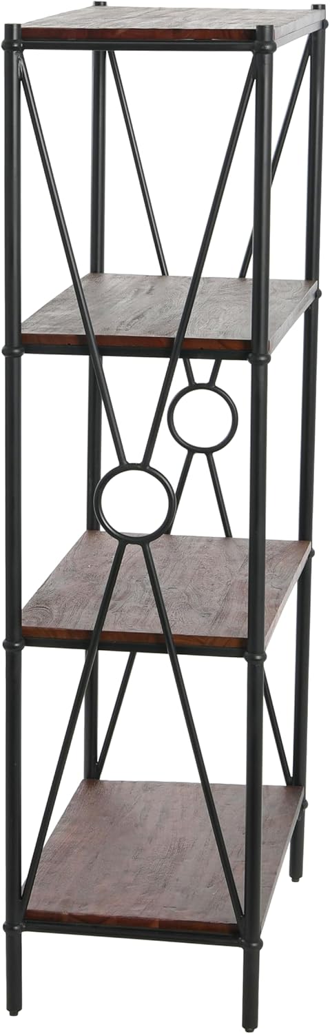 Creative CoOp Saratoga Rustic Solid Wood and Metal 4 Shelf Open Storage BookshelfChestnut Finish