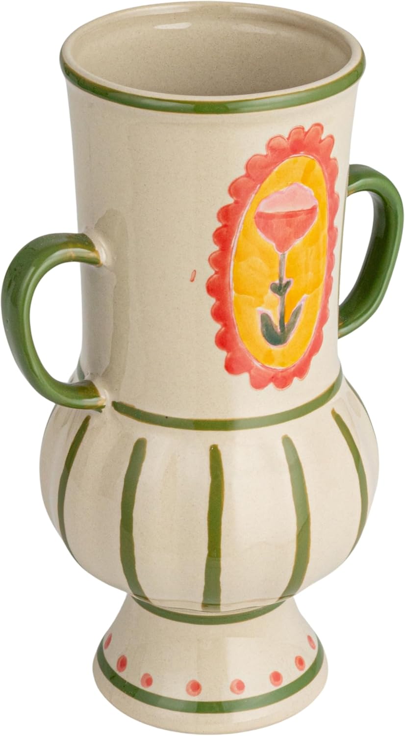 Creative CoOp Scandinavian Blossom HandPainted Stoneware Urn Multicolor